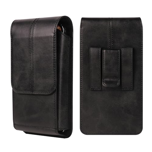 Phone Pouch with Belt Clip Leather, Mobile Phone Waist Pack Black - color: Black, size: 7.2 INCH