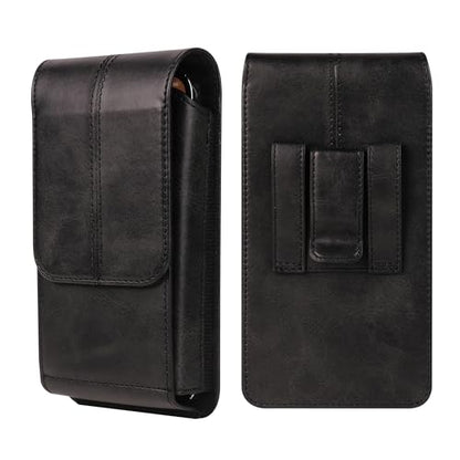 Phone Pouch with Belt Clip Leather, Mobile Phone Waist Pack Black - color: Black, size: 7.2 INCH