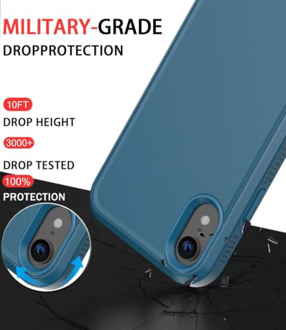 Diverbox for iPhone XR Case [Tempered Glass Screen Protector] [Shockproof] [Dropproof] Heavy Duty Protection Phone Case Cover for Apple iPhone XR Blue - color: Blue-2in1
