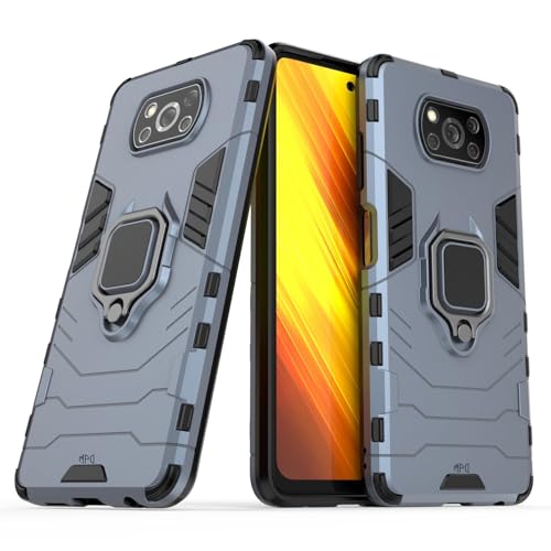 Max Power Digital Magnet Case for Xiaomi Poco X3 NFC/Poco X3 Pro Shockproof Hard Phone Cover with Grip, Metal Ring Kickstand Bumper Shell [Compatible with Magnetic Car Mount] (Navy) - color: Navy, size: Xiaomi Poco X3
