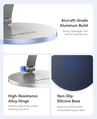 ORICO Magnetic Phone Stand for MagSafe, Aluminum Holder, 360° Rotation, PS1 - color: Silver