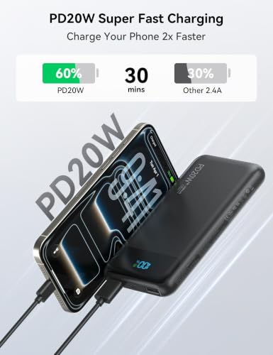 Nusyddy Portable Charger 10000mAh with 4 Built-in Cables & 6 Outputs Black - color: Black