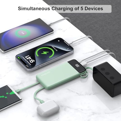 Portable Charger Built-in Cables,10000mAh Fast Charge Power Bank for iPhone - color: Green