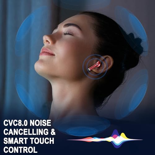 Jxrev Wireless Earbuds, Bluetooth Headphone 5.4, LED Power Display Ear Buds - color: peach Wine red