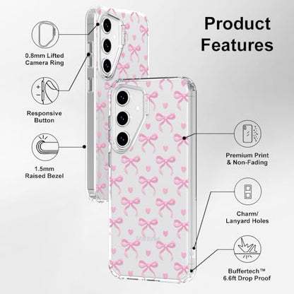 MOSNOVO Case for Samsung Galaxy S24 FE, [Buffertech 6.6ft Military-Grade Drop Protection] [Anti Peel Off Tech] Clear TPU Bumper Phone Case Cover Design - Bowtiful Love - color: Clear - Bowtiful Love, size: Samsung Galaxy S24 FE