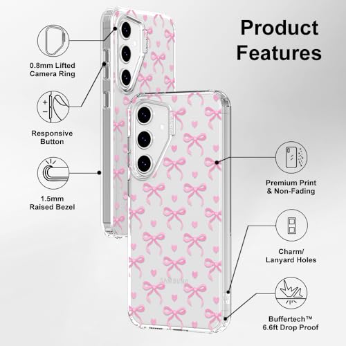 MOSNOVO Case for Samsung Galaxy S24 FE, [Buffertech 6.6ft Military-Grade Drop Protection] [Anti Peel Off Tech] Clear TPU Bumper Phone Case Cover Design - Bowtiful Love - color: Clear - Bowtiful Love, size: Samsung Galaxy S24 FE