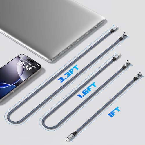 USB C 90 Degree Cable 1ft 2Pack, 90° Short USBC to USBC 3.2 Data Cable - color: Gray, size: 1ft+1ft