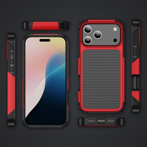 Designed for iPhone 17 Pro Max Case 2 in 1 Gift Militay Grade Drop Protective Rugged Heavy Duty Cover Shockproof Case for iPhone 17 Pro Max Phone Case for Women Men Boy Girl (Red) - color: Red