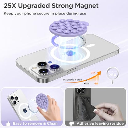 Magnetic Suction Cup Phone Mount with MagSafe, Silicone Hands-Free Grip Holder for iPhone Case and Android, Mirror Shower Phone Stand for Makeup FaceTime Gym Kitchen Bathroom, Lilac Purple - color: Lilac Purple