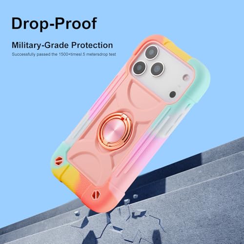 MARKILL Compatible with iPhone 17 Pro Max Case 6.9 Inch with Ring Stand, Heavy-Duty Military Grade Shockproof Phone Kids Cover for iPhone 17 Pro Max - color: Rainbow Pink, size: iPhone 17 Pro Max 6.9"