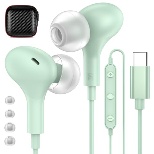 USB C Headphones for iPhone 18 Pro Max 17 16 15/Galaxy S26 FE Wired Earbuds - color: Mint-Green