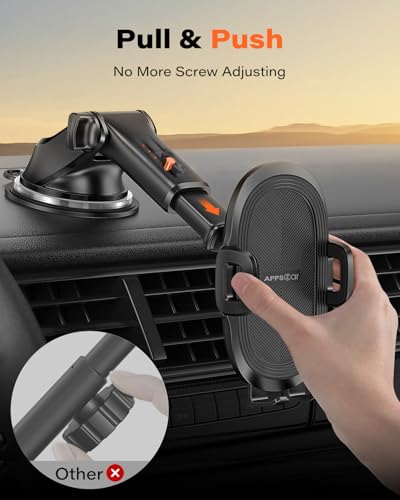 APPS2Car Car Phone Holder Military-Grade Suction Cup Dashboard Windshield - color: Black_Non-Adjustable Feet