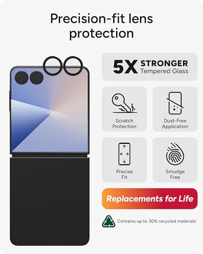 ZAGG Glass Elite Anti-Reflective Samsung Galaxy Z Flip7 Camera Lens Protector – Anti-Glare Technology, Maximum Impact & Scratch Resistance, InvisibleShield, Smudge-Free Surface, Recycled Materials - color: Black, size: Samsung Galaxy Z Flip7