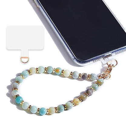 Marble Beaded Phone Wrist Strap for Women, Detachable Design - color: Amazonite