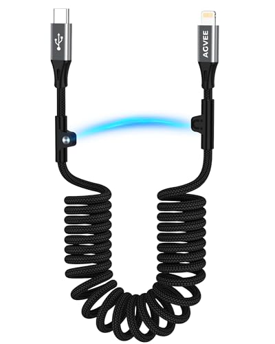 AGVEE 3ft Coiled USB-C to Lightning Cable [MFI Certified] Carplay - color: Dark Gray, size: 3ft
