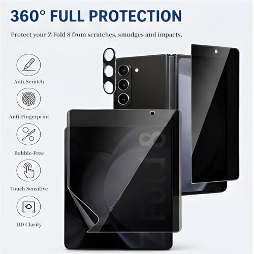 [1 Set] for Samsung Galaxy Z Fold 8 Ultra Privacy Screen Protector, Inner Anti-Spy Screen TPU Flexible Film + Back Privacy Glass Screen Protector Tempered Glass + Camera Lens Protector, Case Friendly - size: Galaxy Z Fold 8 Ultra