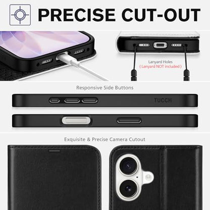 TUCCH Wallet Case for iPhone 17 (6.3") 2025, 4 Card Holders, Black & White | RFID Blocking, Viewing Stand, Shockproof TPU Shell, PU Leather, Magnetic Closure, Protective Folio Flip Cover - color: Two-tone Black & White