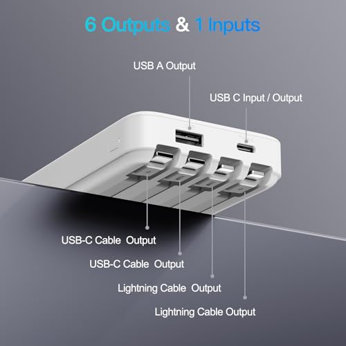 2 Pack 10000mAh Power Bank with 4 Built-in Cables for iPhone Android
