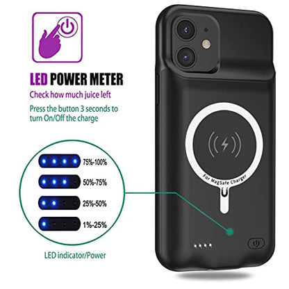 Wireless Charging Case for iPhone 11, 10000mAh High Capacity Portable Rechargeable Protective Battery Case Wireless Charging Compatible with iPhone 11 (6.1 inch) Extended Battery Charger Case (Black) - size: iPhone 11