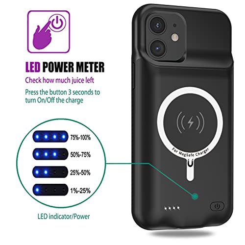 Wireless Charging Case for iPhone 11, 10000mAh High Capacity Portable Rechargeable Protective Battery Case Wireless Charging Compatible with iPhone 11 (6.1 inch) Extended Battery Charger Case (Black) - size: iPhone 11