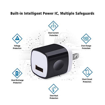 Wall Adapter, USB Wall Charger 6 Pack, UorMe 1A 5V Single Port USB Plug Power Adapter Compatible iPhone 14 Plus 13 12 11 Xs XR X 8, Samsung Galaxy S22 Ultra S22+ S22 A21 S10e S9 Note 20,Google Pixel 6 - color: 6-black