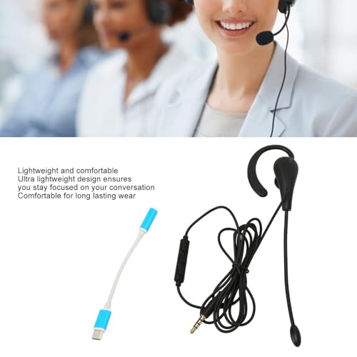 Cyrank Single Earbud, Mono Headphone Noise Cancelling One Ear Sport Earphone with Mic Wired One Ear Earphone Headset for Office(Type-c)