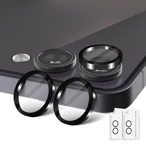 (2 Sets) Orzero Camera Lens Protector for Samsung Galaxy Z Flip 7/7 FE, [EZ Install] [Case-Friendly] 9H Tempered Glass Alloy Metal Ring Lens Cover, Military-Grade Shockproof, HD Clarity Anti-Glare (Black) - color: Black, size: Samsung Galaxy Z Flip 7/7 FE