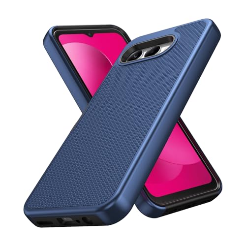 for T-Mobile REVVL 8 Phone Case with Tempered Glass Screen Protector,Dual Layer Heavy Duty Shockproof Protection Cover (Blue) - color: Blue