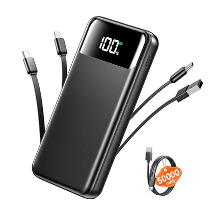 Upgarded 2026 50000mAh Power Bank, PD22.5W Portable Charger with 4 Cables