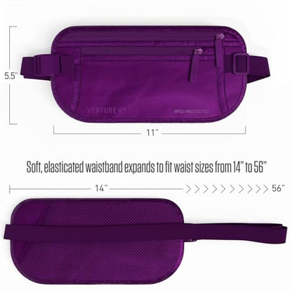 VENTURE 4TH Travel Money Belt, RFID Blocking Passport Holder - Sleek Purple - color: Sleek Purple