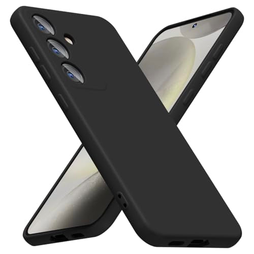 LoeoeL for Samsung Galaxy S24 Plus Phone Case Silicone, Minimalist Ultra Thin Slim Soft Rubber Gel Solid Color Matte TPU Cute Case for Women Men, Girly Plain Aesthetic Design & Camera Cover, Black - color: Black, size: S24 Plus