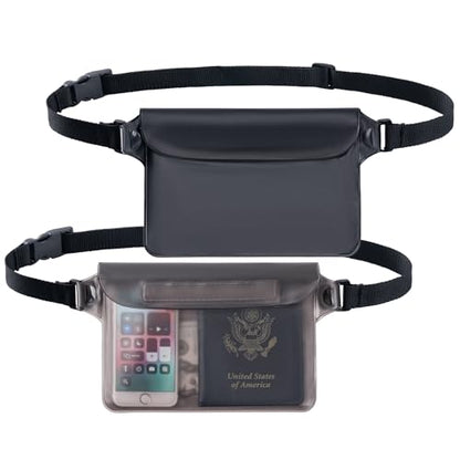 CADONO 2-Pack Waterproof Pouch with Adjustable Waist Strap | Screen Touch Sensitive Dry Bag, Keep Your Phone and Valuables Dry, Perfect for Swimming Kayaking Boating Fishing Beach Diving - color: Black