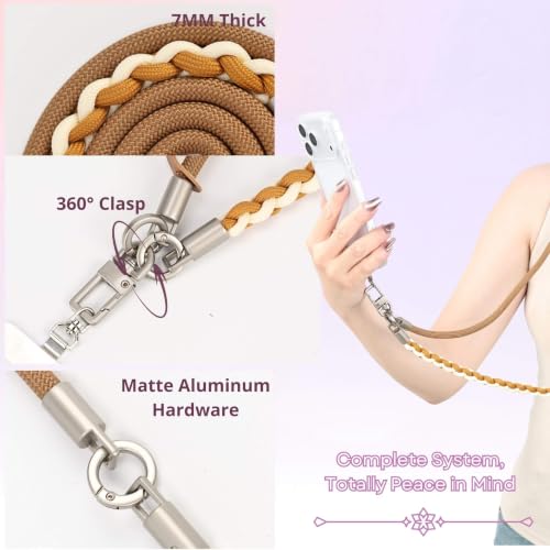 3-in-1 Crossbody Phone Lanyard, Cellphone Wrist Strap, Neck Holder for Travel, Dog Walking Accessories Anti-Theft - color: Khaki