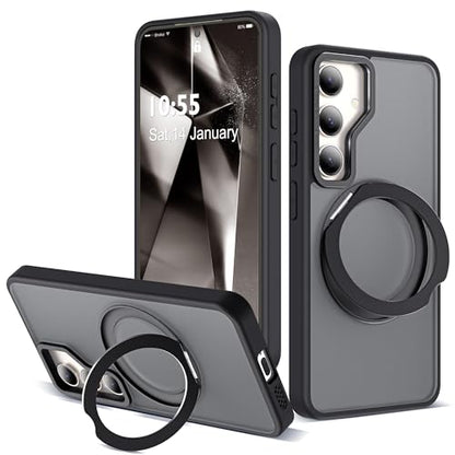 for Samsung Galaxy S24 Case with 360° Spin Stand,Black | 360° Spin Magnetic Ring Stand,Compatible with Magsafe,Military Protection Phone Case - color: Black, size: Samsung Galaxy S24