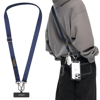 MAGEASY Rover iPhone Lanyard Crossbody with Tether Tab & Attachment Loop, Adjustable Anti Theft Phone Strap for Samsung Google Pixel, 20mm Neck Shoulder Lanyard, Holds 55lb (Dual Clip, Midnight Blue) - color: Midnight Blue, size: Dual Clip