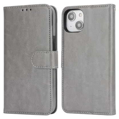 Bocasal Detachable Wallet Case Card Holder for iPhone 14, Grey | RFID Blocking Kickstand Card Slots Holder PU Leather Magnetic Shockproof Wrist Strap Removable Flip Protective Cover 6.1 inch - color: Gray