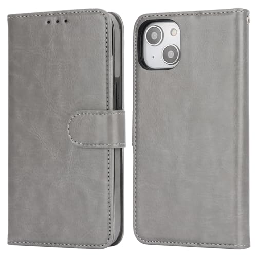 Bocasal Detachable Wallet Case Card Holder for iPhone 13, Grey | RFID Blocking Kickstand Card Slots Holder PU Leather Magnetic Shockproof Wrist Strap Removable Flip Protective Cover 6.1 inch - color: Gray