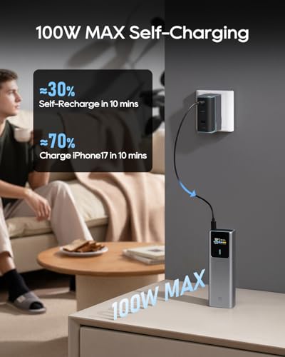 CUKTECH 90W Power Bank, 15000mAh USB-C Laptop Portable Charger, Fast Charge