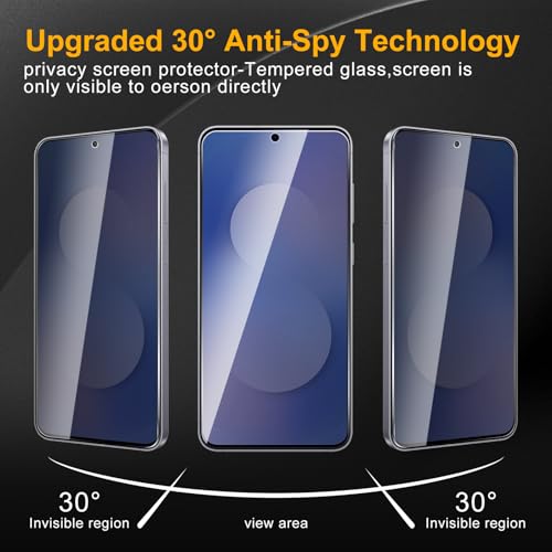 2 Pack Privacy Screen Protector for Samsung Galaxy S25 FE With 2 Pack Camera Lens Protector, Anti Spy Tempered Glass Film, 9H Hardness, Black Protector, Anti-Scratch, Bubble Free - size: Galaxy S25 FE FK22