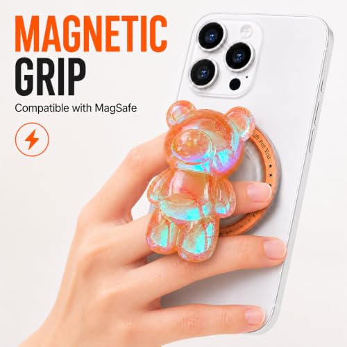 Magnetic 3D Bear Phone Grip Stand, MagSafe Compatible — Amber Peach - color: Amber Peach