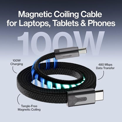 Statik MagStack Slim Pro USB C to C Flat Coil Magnetic Charging Cable, 100W - size: 6.6FT (5 Pack), style: USB-C to USB-C