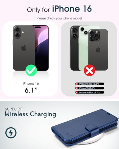 OCASE for iPhone 16 Wallet Case, PU Leather Crossbody Phone Case with Removable Shoulder Strap, Kickstand, RFID Blocking Card Slots, Flip Folio Phone Cover 6.1 Inch 2024, Blue - color: Blue, size: iPhone 16
