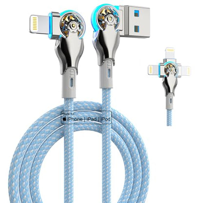 Bidirectional 90 Degree iPhone Charging Cable, 6FT Left&Right Angle Lightning Cable,High Speed Data Sync iPhone Lightning Charger Cable for iPhone 14/13/12/11/Pro/Max/XS/MAX/XR/XS/X/8/7/Plus/6S