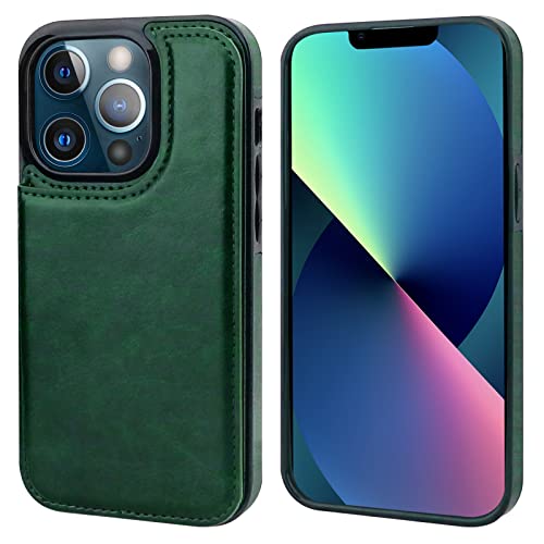 ONETOP for iPhone 13 Pro Wallet Case with Card Holder,Green - color: Green
