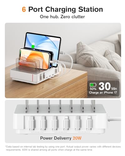 SooPii HomeHub H1 60W Charging Station for Multiple Devices, White - color: White