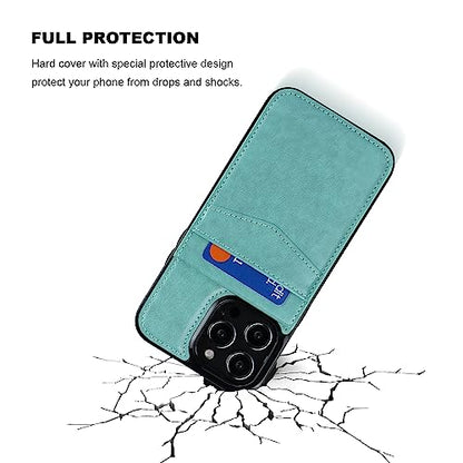 KIHUWEY for iPhone 14 Pro Max Wallet Case Card Holder Kickstand, Mint Green | Credit Card Slots, PU Leather, Magnetic Clasp, Flip Heavy Duty Protection Cover for Men and Women - color: Mint Green