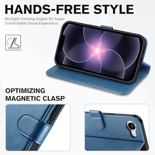 TUCCH Wallet Case for iPhone 17e/iPhone 16e (6.1"), Flip Stand, Light Blue | RFID Blocking, 4 Card Holders, Kickstand, PU Leather, Shockproof TPU Shell, Magnetic Closure, Protective Folio Cover - color: Light Blue