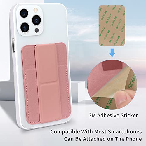 WWW Card Holder with Stand for Back of Phone,Secure Stick on Wallet,PU Leather Credit Cards Holder for Cell Phone with 3M Adhesive Sticker for Smart Phones,Pink
