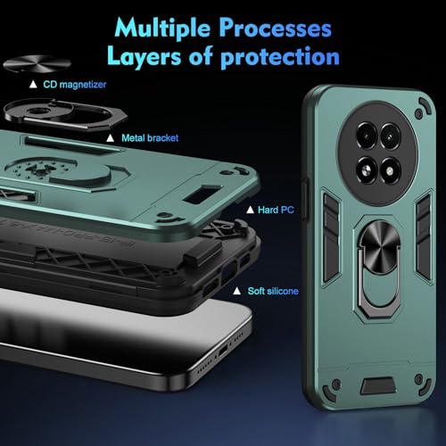Compatible with Realme 13 5G/Realme 12 Phone Case Cover Built-in Stand Shockproof and Drop-Proof [with Tempered Glass Screen Protector] Green - color: HY-GZS-green, size: Realme 13 5G/Realme 12