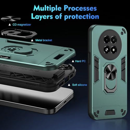 Compatible with Realme 13 5G/Realme 12 Phone Case Cover Built-in Stand Shockproof and Drop-Proof [with Tempered Glass Screen Protector] Green - color: HY-GZS-green, size: Realme 13 5G/Realme 12